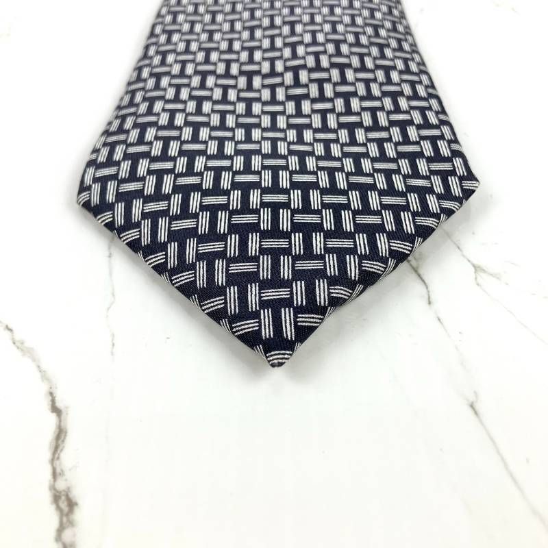 美品 HERMES エルメス ネクタイ H柄 Hパターン ダークネイビー 光沢 肉
