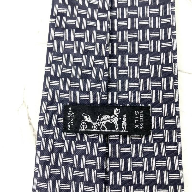 美品 HERMES エルメス ネクタイ H柄 Hパターン ダークネイビー 光沢 肉