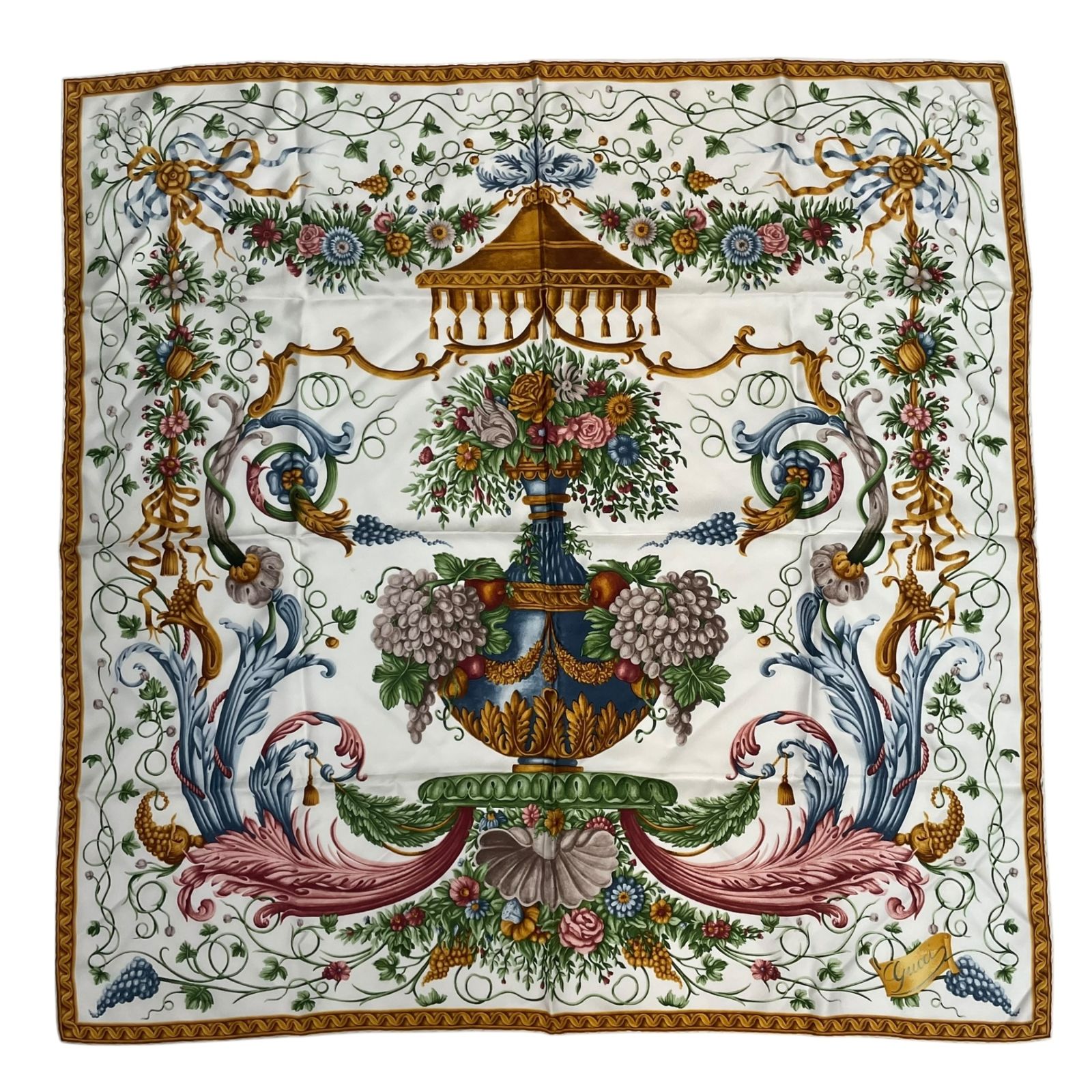 新品同様 GUCCI グッチ スカーフ シルク 大判 花柄 壺 マルチカラー