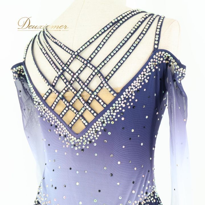 社交ダンス 衣装 ラテン ドレス ワンピース グラデーション 白 紫 綺麗