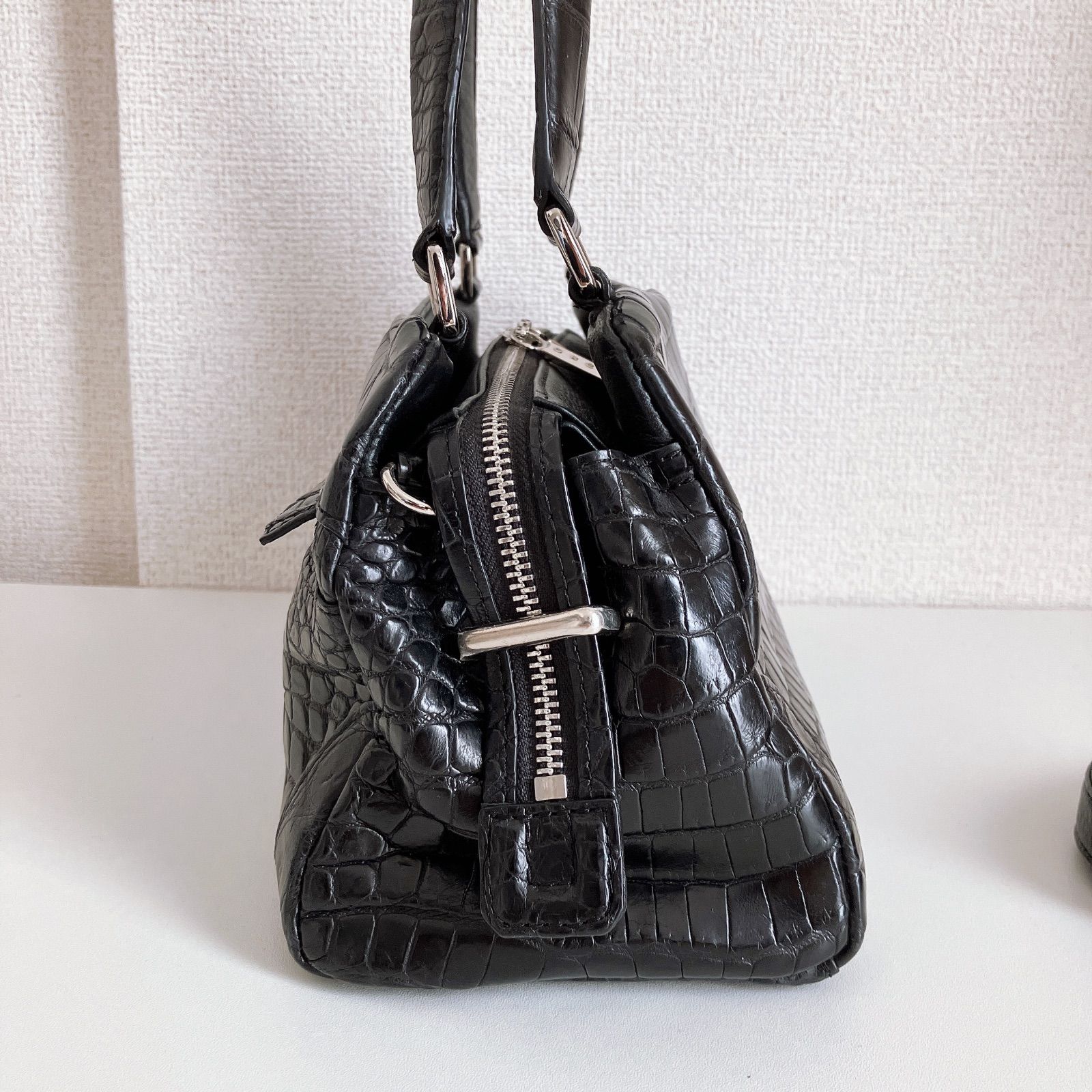 GRES グレ クロコダイル型押し ブラック 2way バッグ - メルカリ