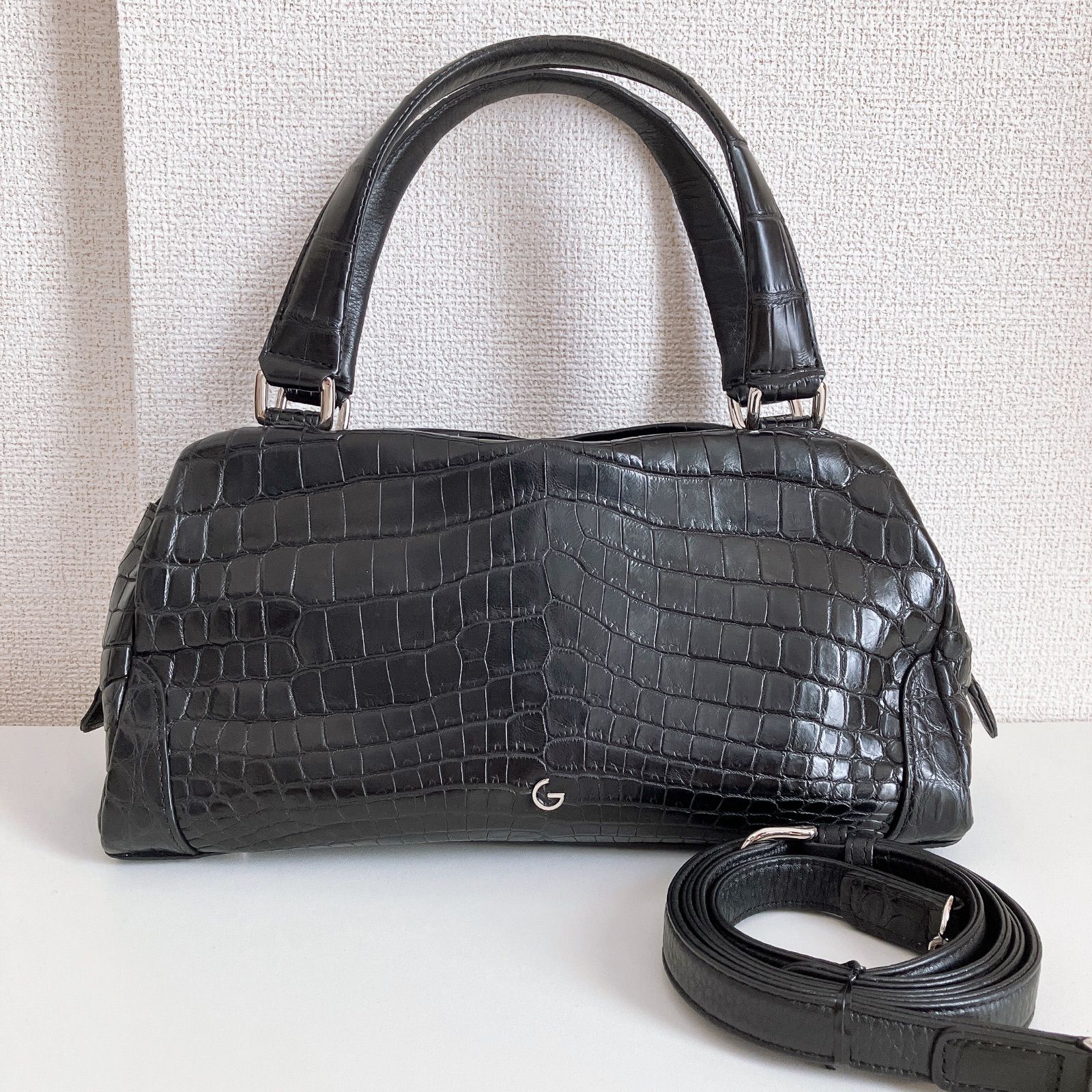 GRES グレ クロコダイル型押し ブラック 2way バッグ - メルカリ