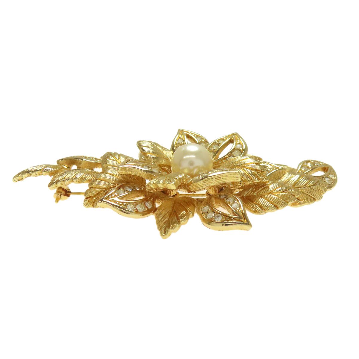【美品】クリスチャンディオール パール ラインストーン ブローチ CHRISTIAN DIOR クリスチャンディオール フラワー ラインストーン