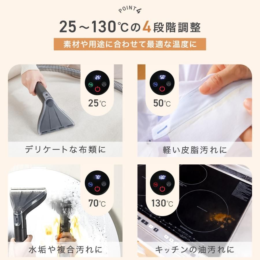 3069 スチームクリーナー 130℃高温洗浄 45分連続運転 満水タンク1800ml