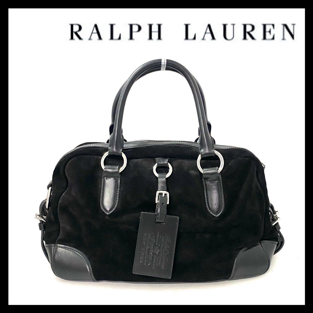 SU【RALPH LAUREN】ミニ ボストンバッグ スエード ブラック/黒 