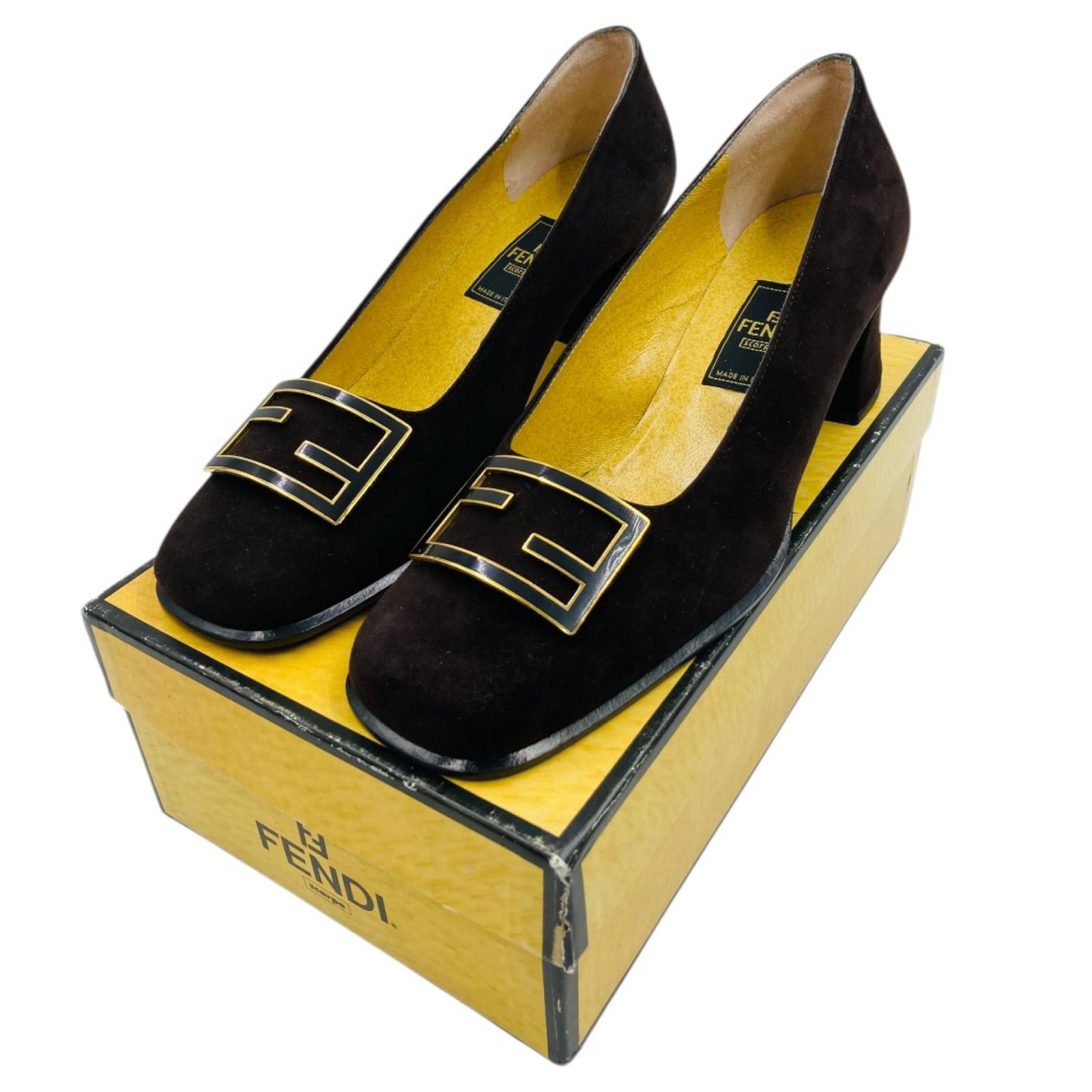 FENDI フェンディ ロゴプレート スクエアトゥ スエード パンプス 37