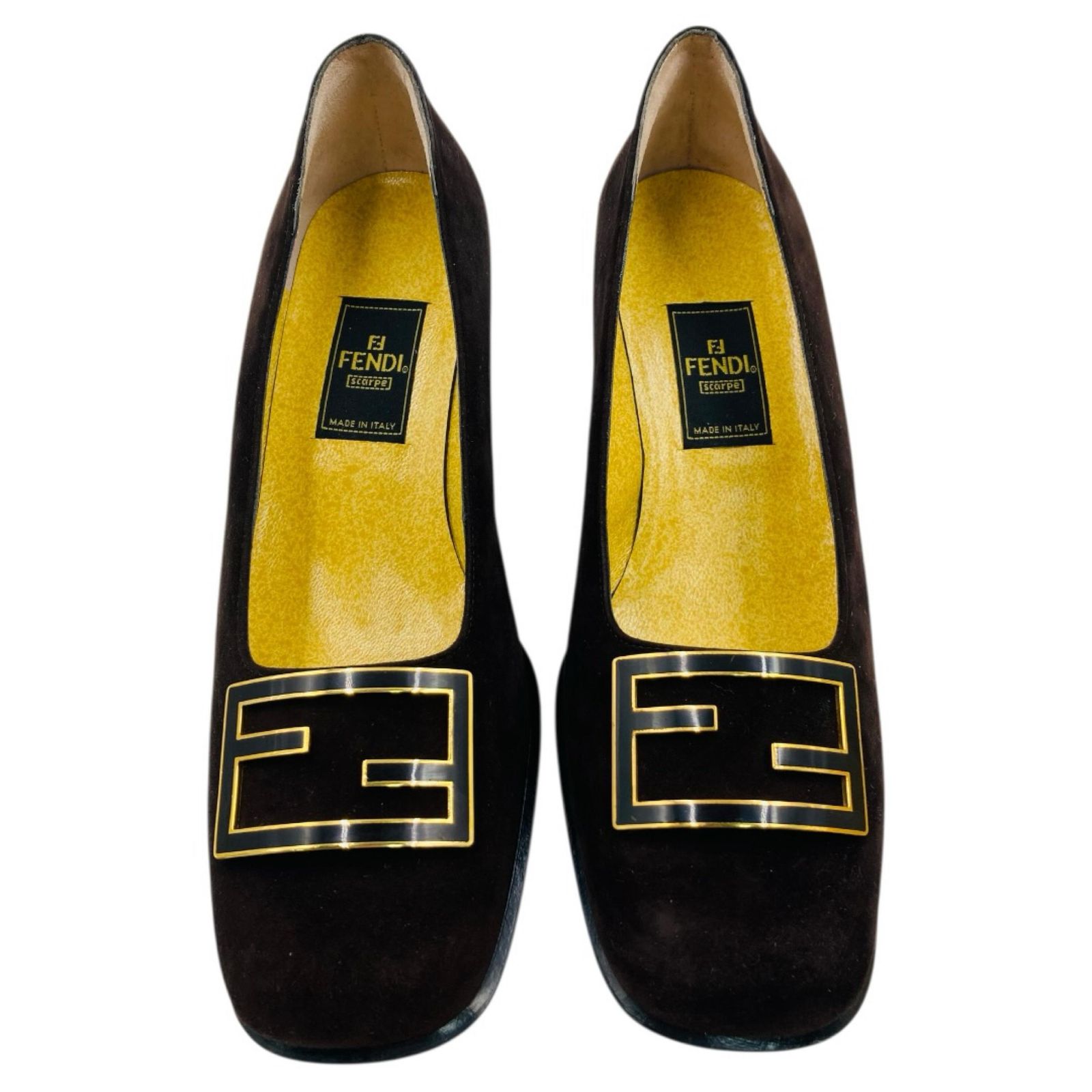 FENDI フェンディ ロゴプレート スクエアトゥ スエード パンプス 37