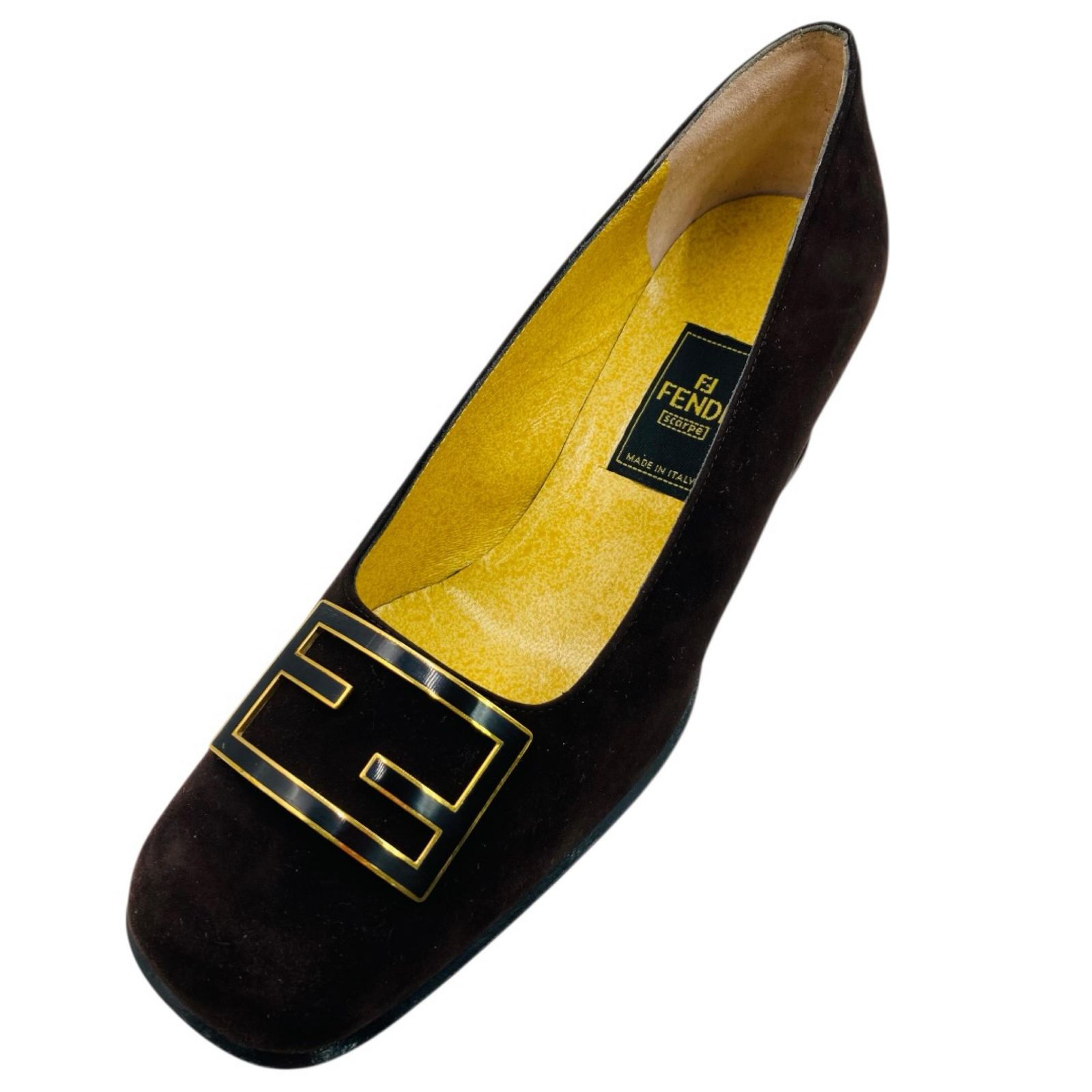 FENDI フェンディ ロゴプレート スクエアトゥ スエード パンプス 37