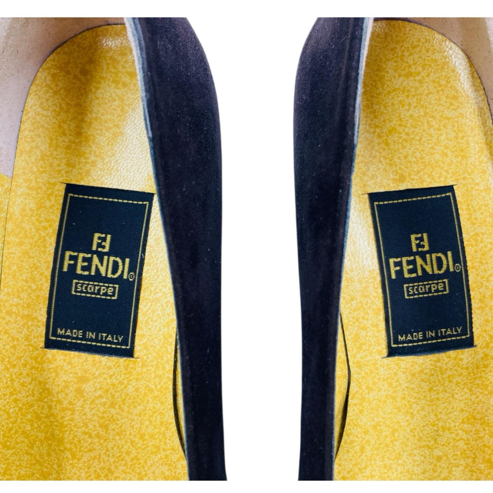 FENDI フェンディ ロゴプレート スクエアトゥ スエード パンプス 37