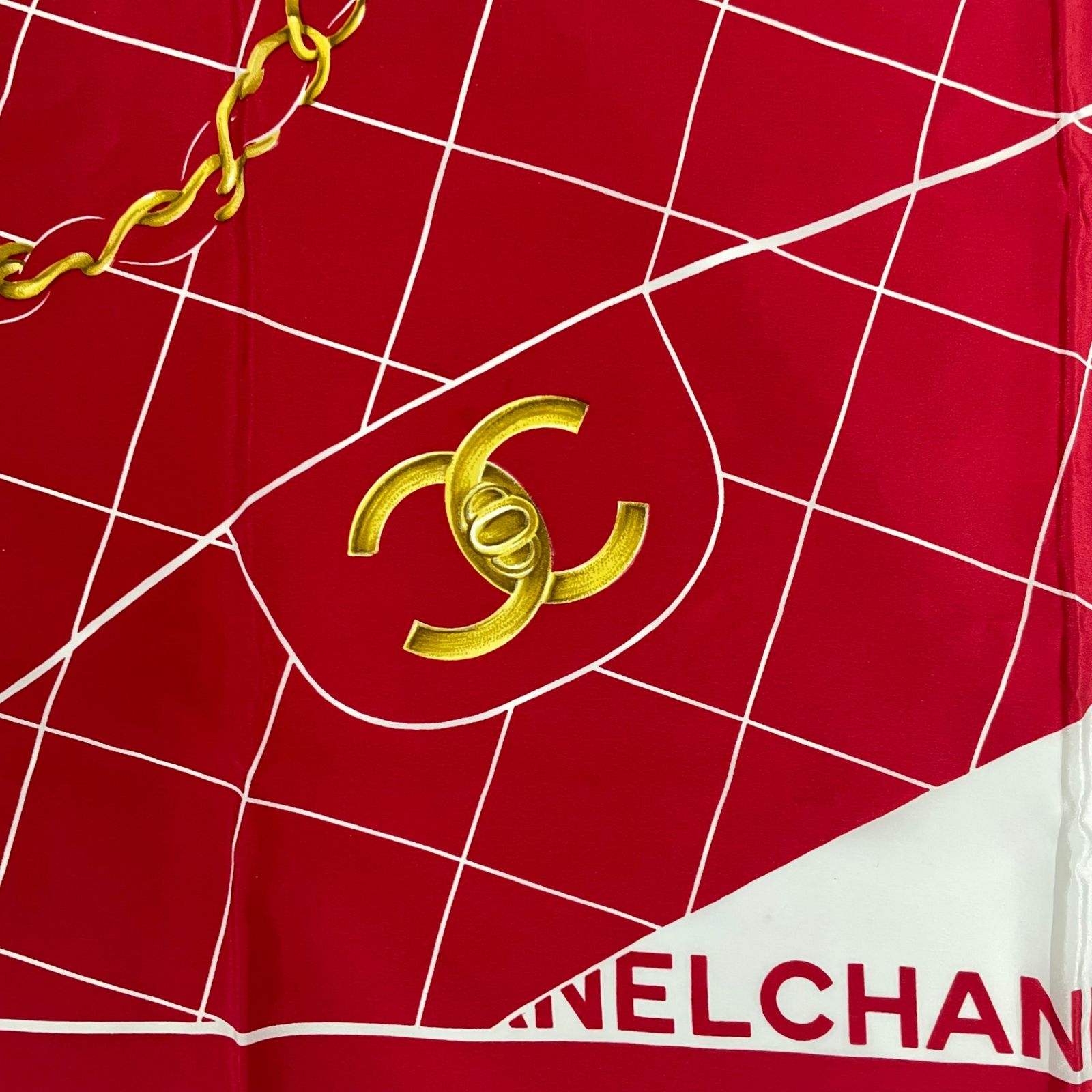 新品同様 CHANEL シャネル スカーフ シルク マトラッセバッグ柄