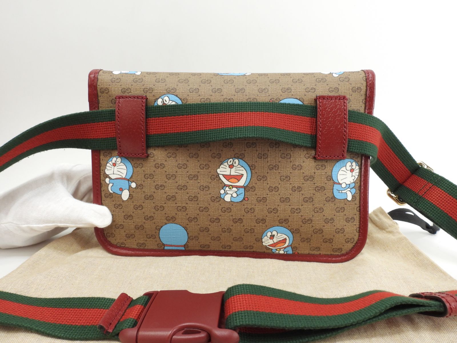 グッチ ベルトバッグ ドラえもん マイクロGG茶赤 ボディバッグ 四角 未