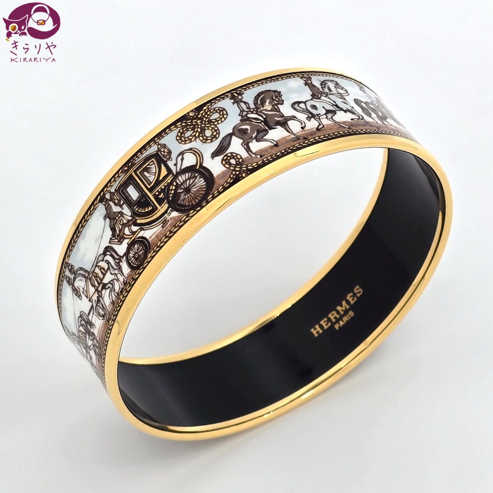 HERMES エルメス エマイユ GM バングル 腕周り約19.5㎝ 馬車/ホース