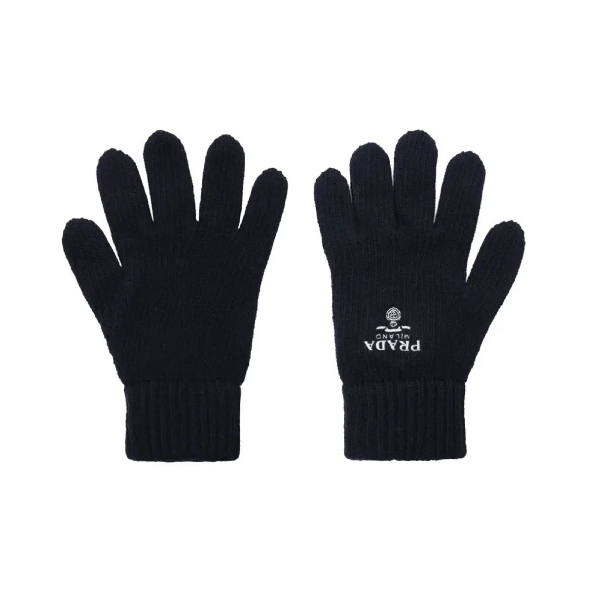 新品 PRADA プラダ ウール カシミア ニット 手袋 ブラック 刺繍 ロゴ
