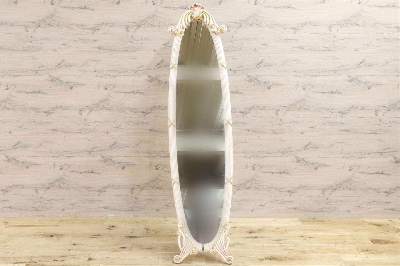 GMIS458B○ロココ調 姫系 ウォールミラー 壁掛け鏡 オーバル型 楕円形