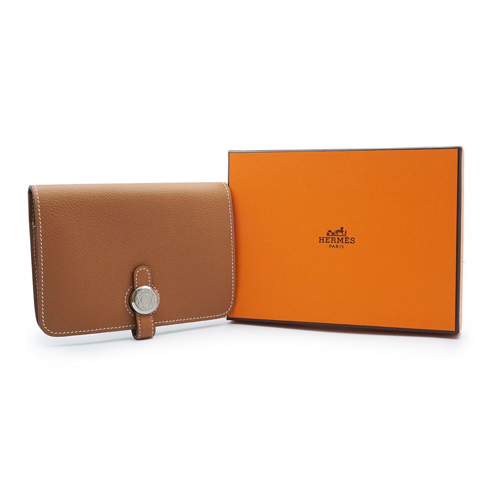 エルメス ドゴン コンパクト ヴォーエバーカラー ゴールド ブラウン B