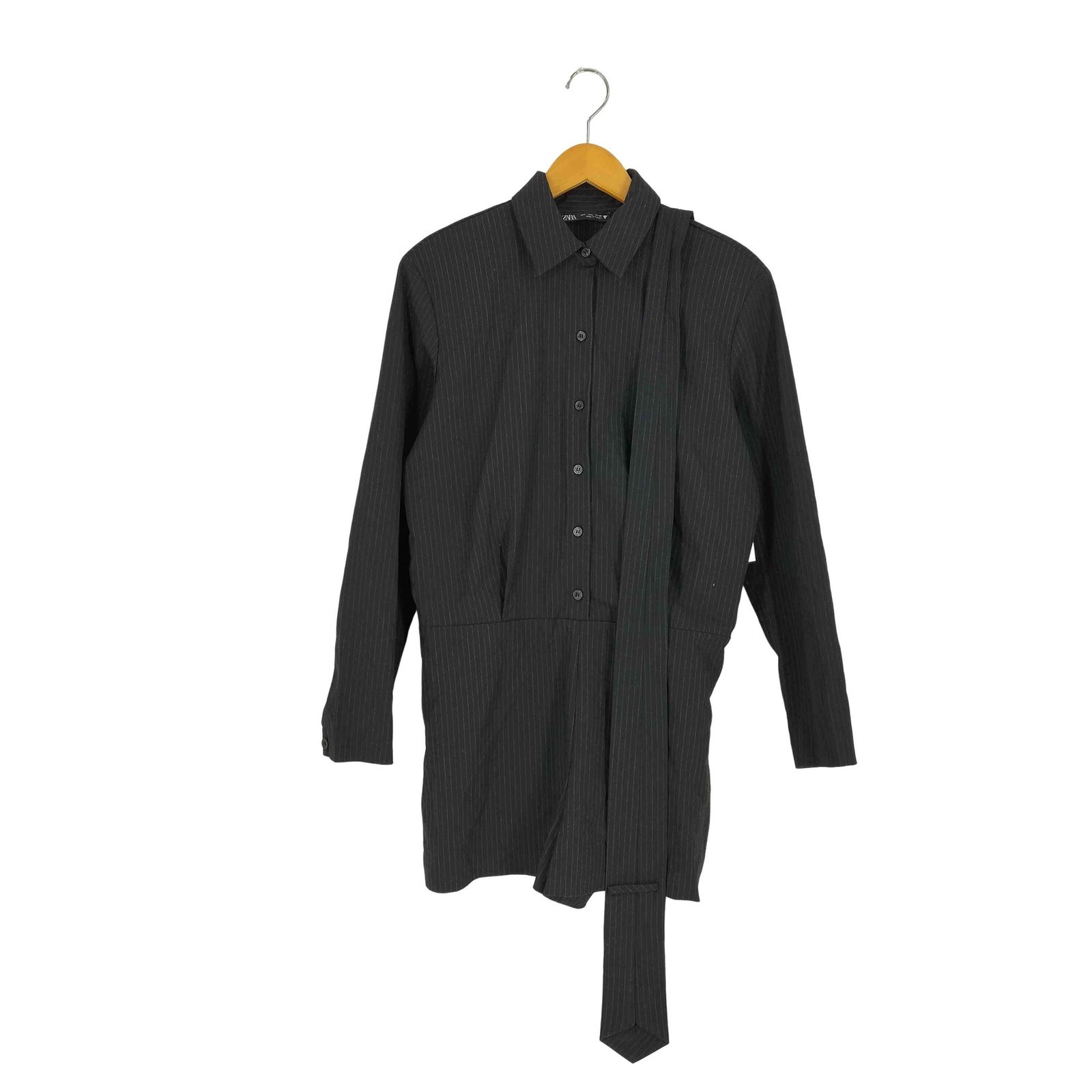 ザラ ZARA ネクタイ付き ピンストライプ ジャンプスーツ レディース L