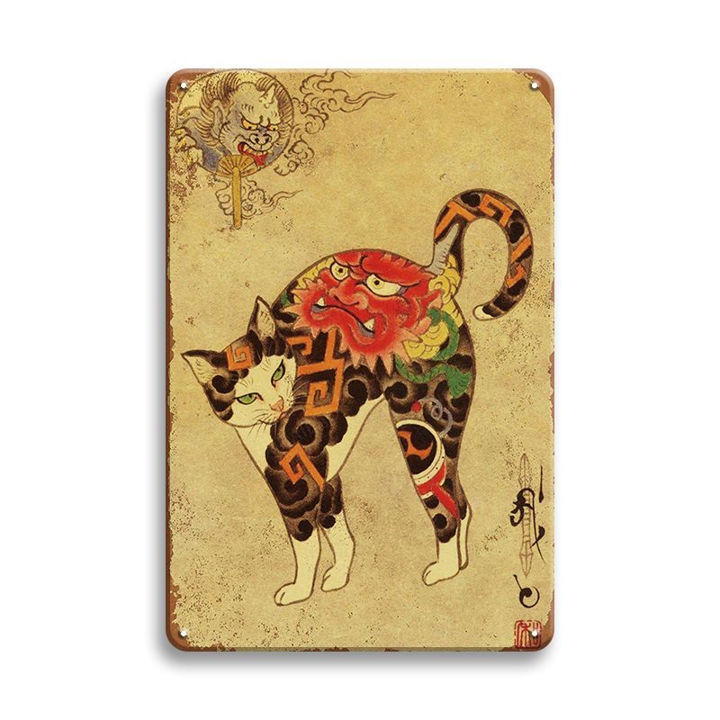 新品 ブリキ看板 和風 猫 妖怪 浮世絵 レトロ アート インテリア