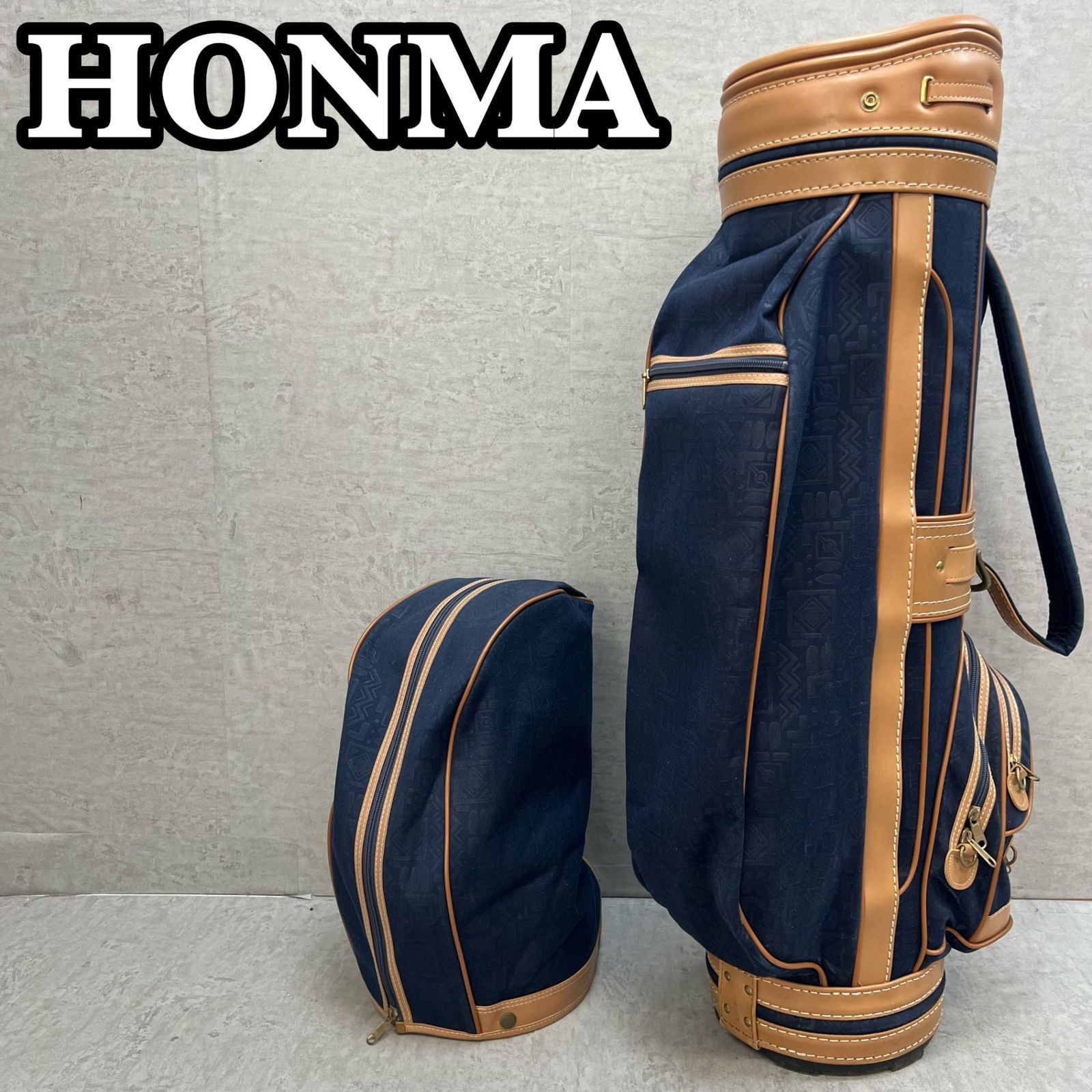 ホンマ ゴルフ用 キャディバッグ カート式 ネイビー 紺 柄 約8.5型