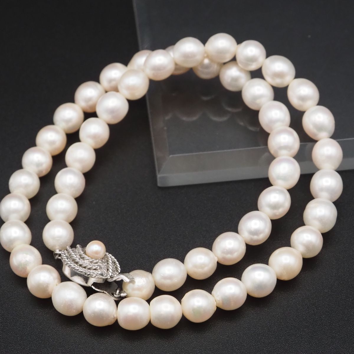 J890 本真珠 7.7mm珠 パール SILVER刻印 ネックレス デザイン