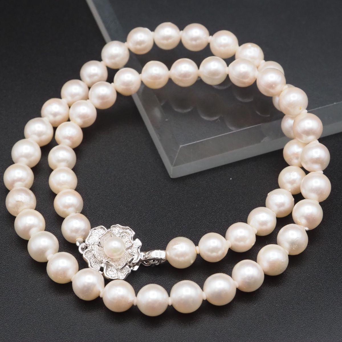 J844 本真珠 7.3mm珠 パール SILVER刻印 ネックレス デザイン