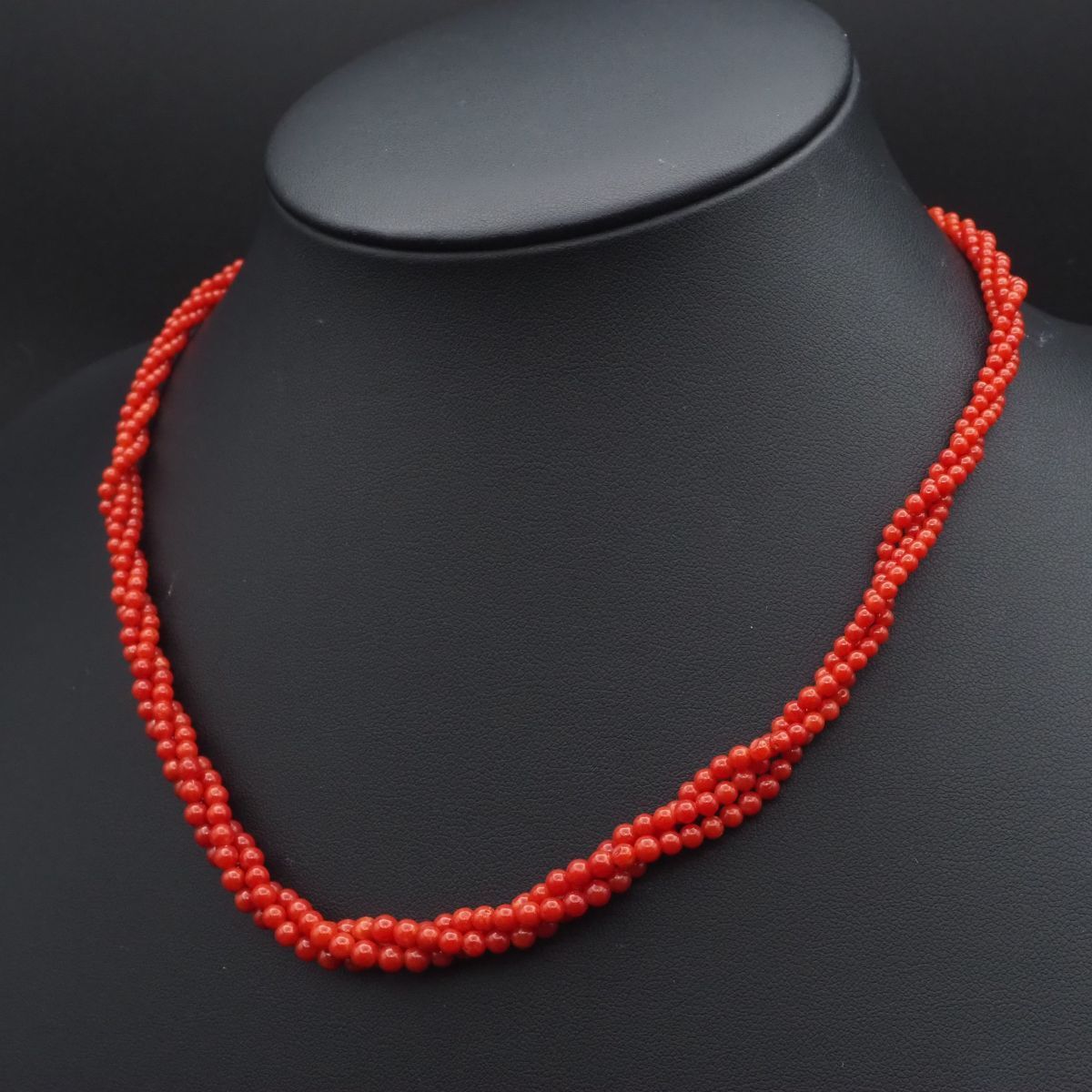 J873 赤珊瑚 サンゴ SILVER刻印 ネックレス 3連 デザイン シルバー 3月