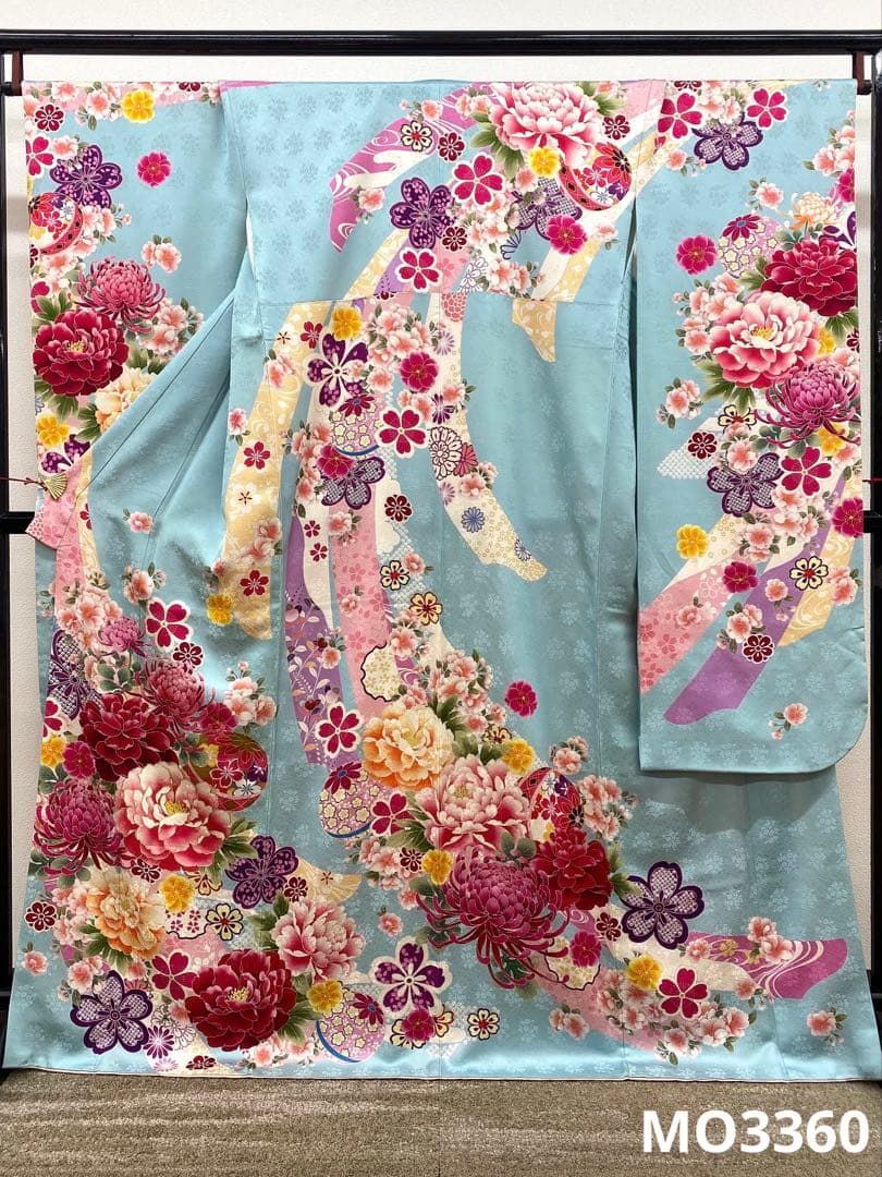 振袖 刺繍 銀彩 ストーン 牡丹 紋意匠 身丈169cm 撥水加工済 振袖 刺繍