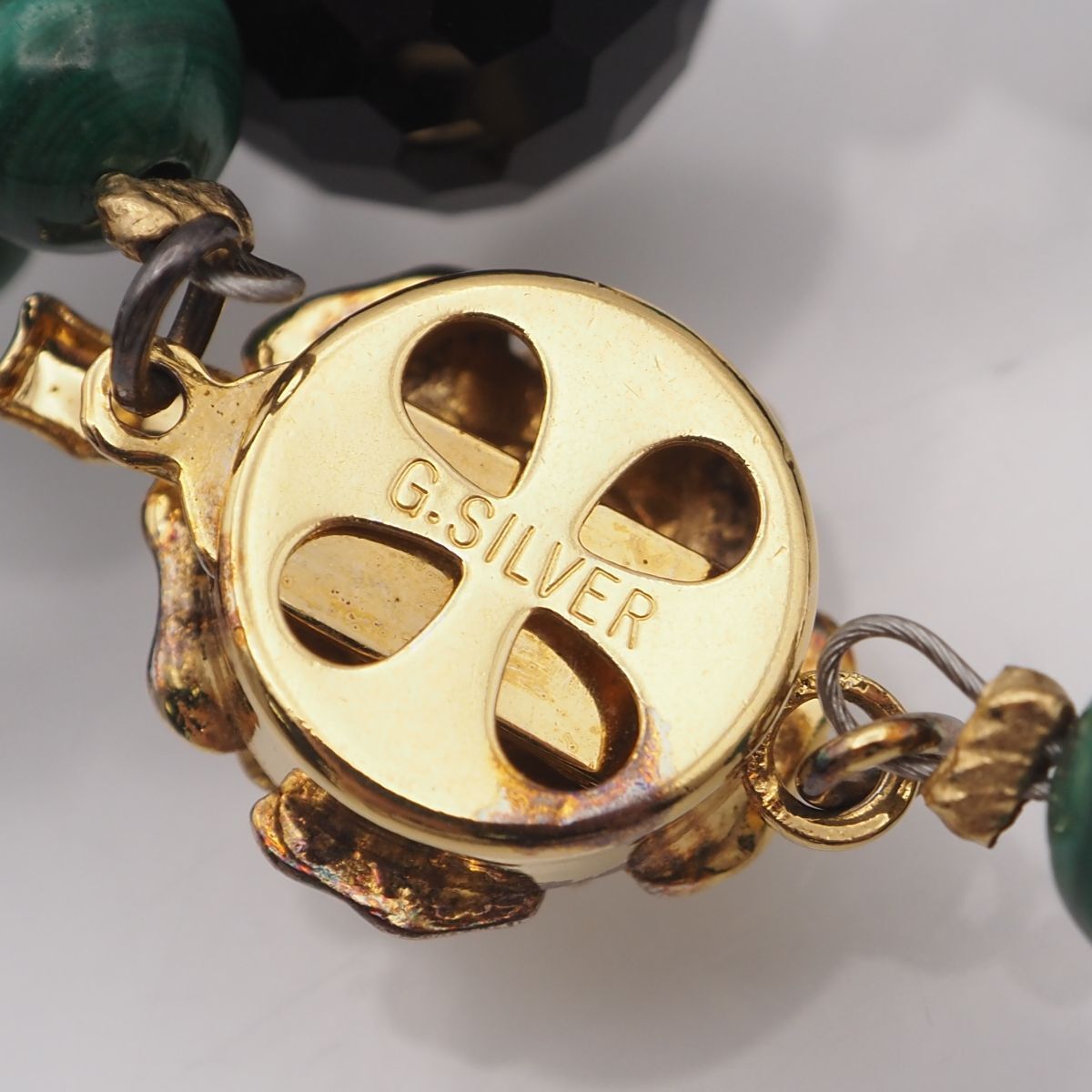 J728 オニキス マラカイト 孔雀石 GSILVER刻印 ネックレス ミラー