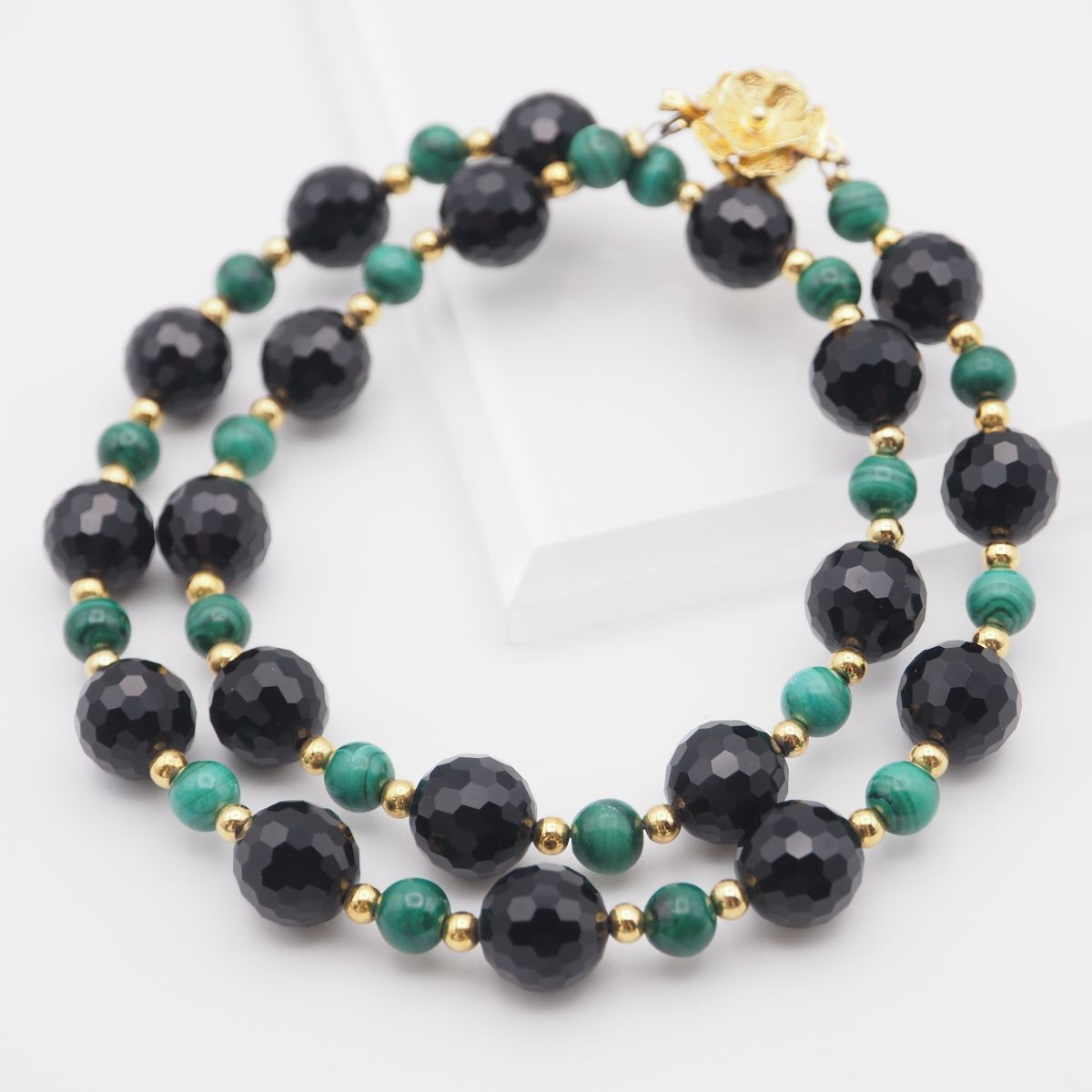 J728 オニキス マラカイト 孔雀石 GSILVER刻印 ネックレス ミラー