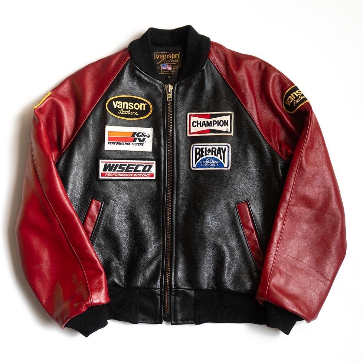 美品】 VANSON 【TJP オールレザー スタジャン】38 ブラック レッド