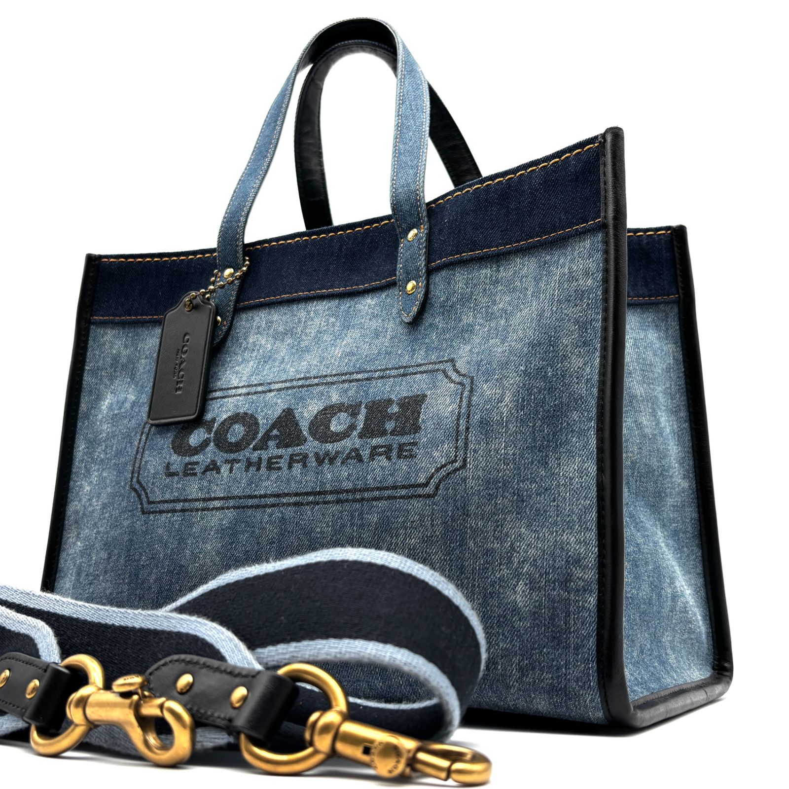 美品✨️コーチ　ショルダーバッグ　トート デニム ブルー　2way　91492 美品 COACH コーチ 2way フィールドトート デニム ショルダーバッグ