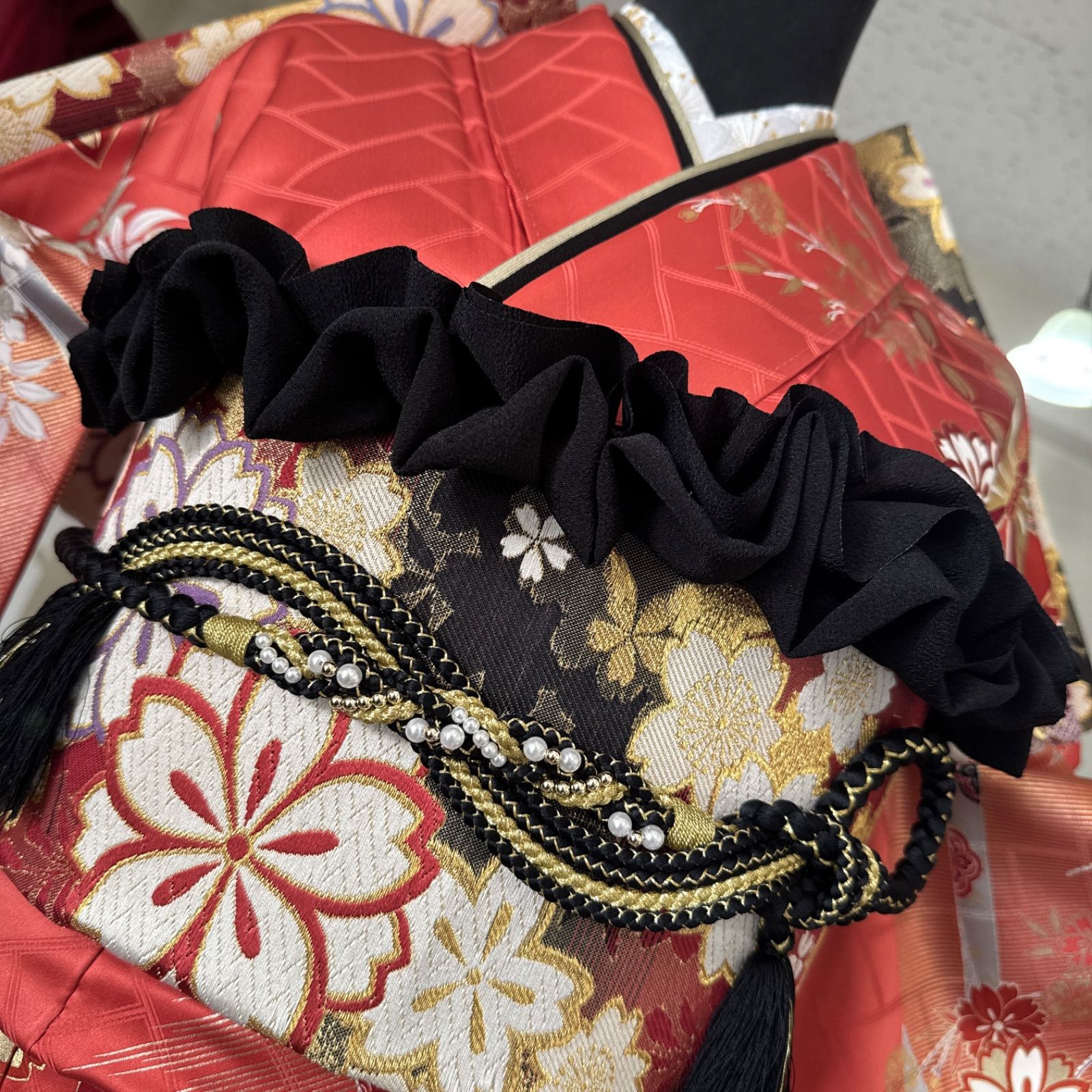 豪華振袖セット(4点)・袋帯・重ね衿・半衿・古典柄・駒刺繍・舞蝶