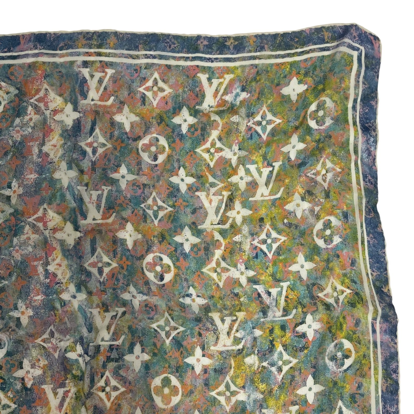 LOUIS VUITTON マルチカラー スカーフ 大判 美品 LOUIS VUITTON ルイ ヴィトン スカーフ シルク モノグラム マルチ