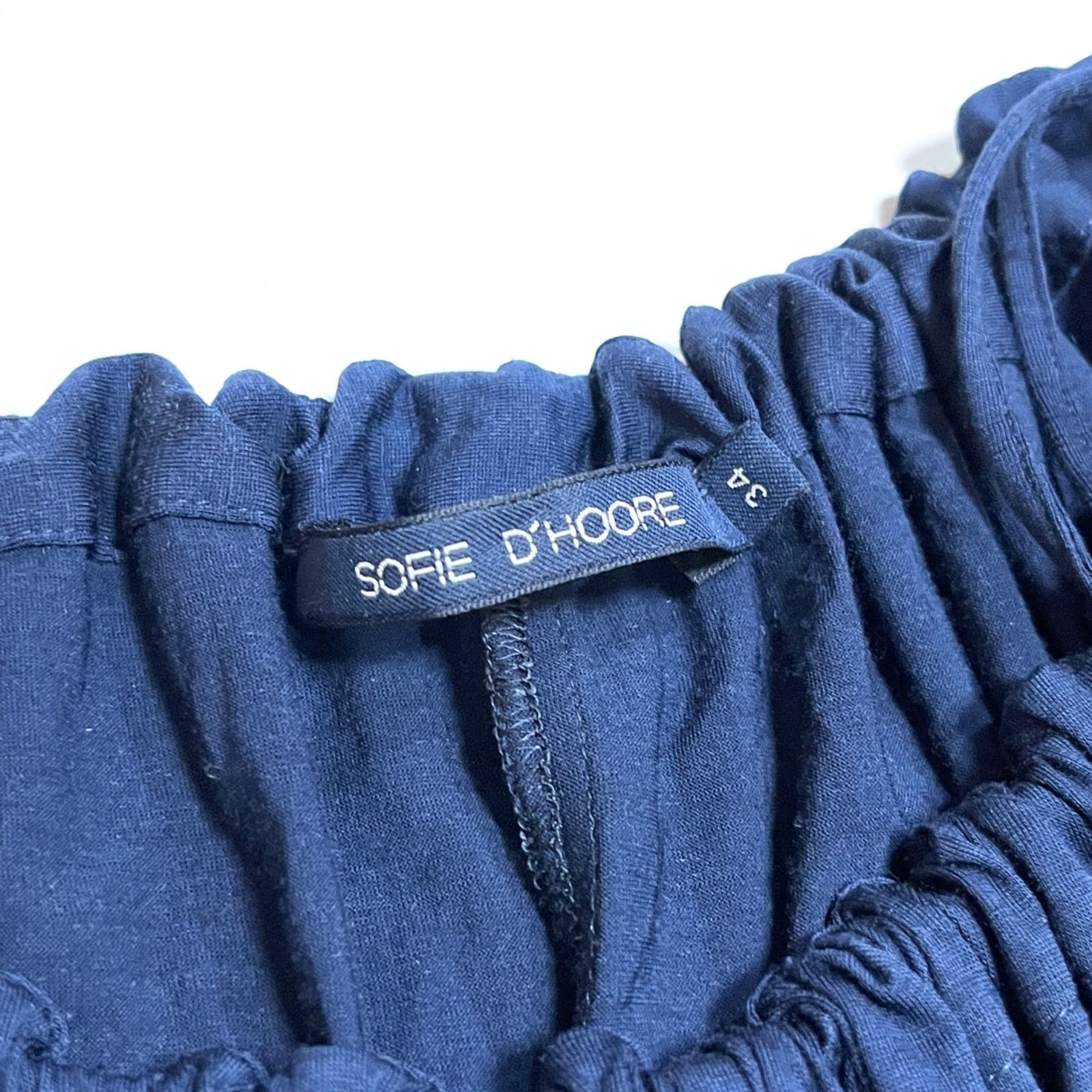 cY65 SOFIE D'HOORE 定12万 ウールギャザーワンピース ネイビー 紺 毛