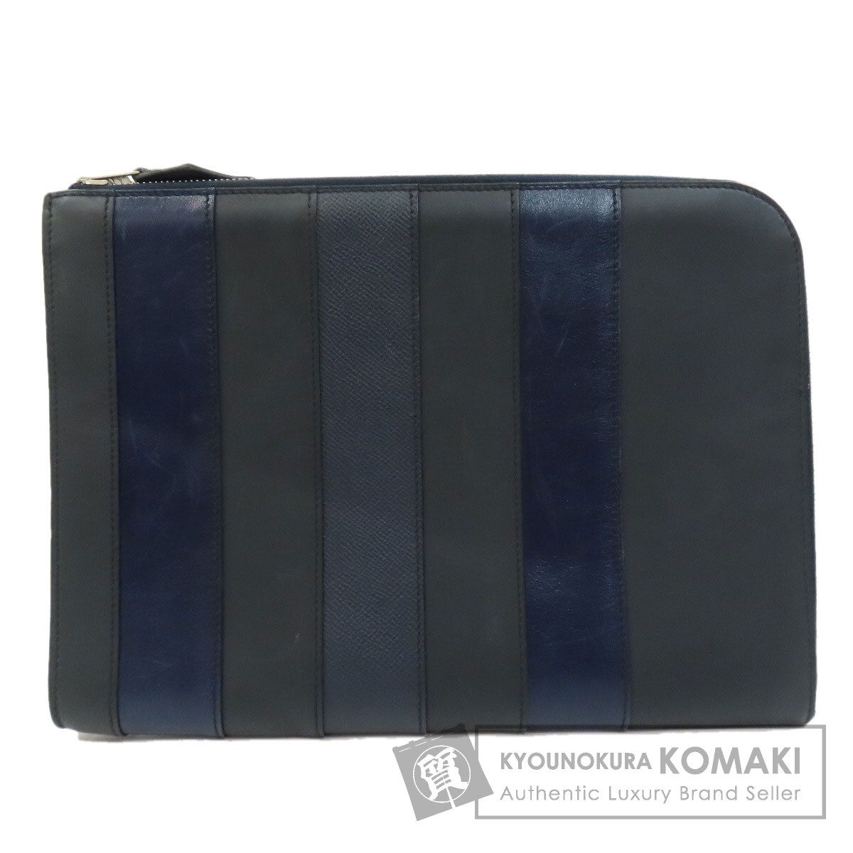 HERMES エルメス ストライプ クラッチバッグ レザー メンズ [中古