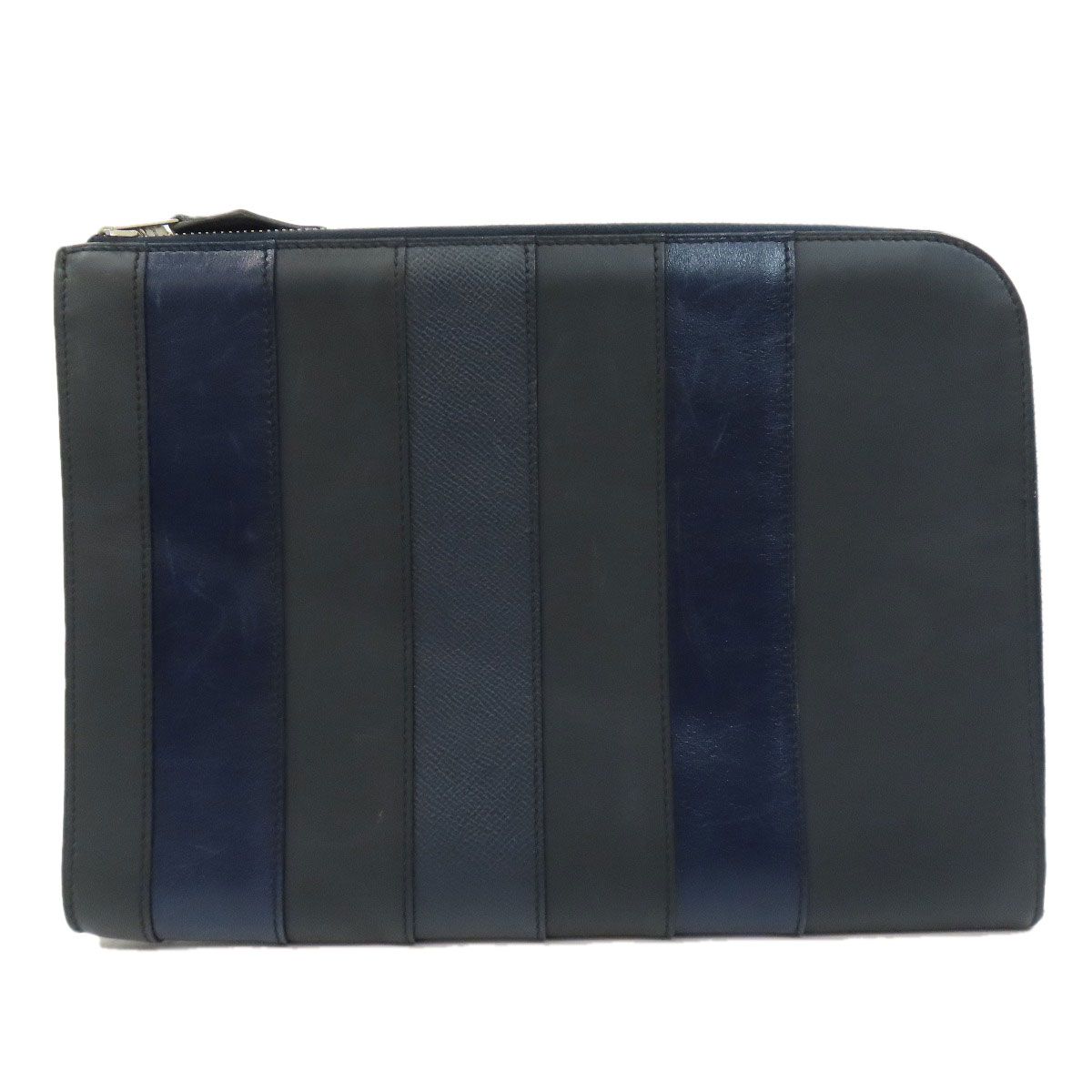 HERMES エルメス ストライプ クラッチバッグ レザー メンズ [中古 
