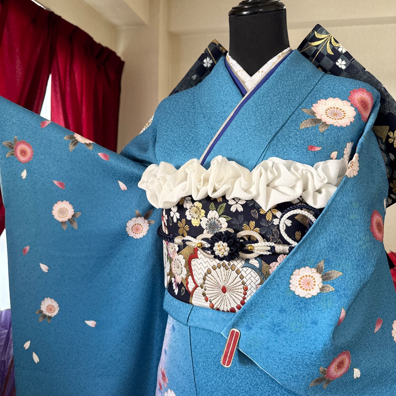 豪華振袖セット(4点)・袋帯・半衿・重ね衿・桜柄・駒刺繍・京都きもの