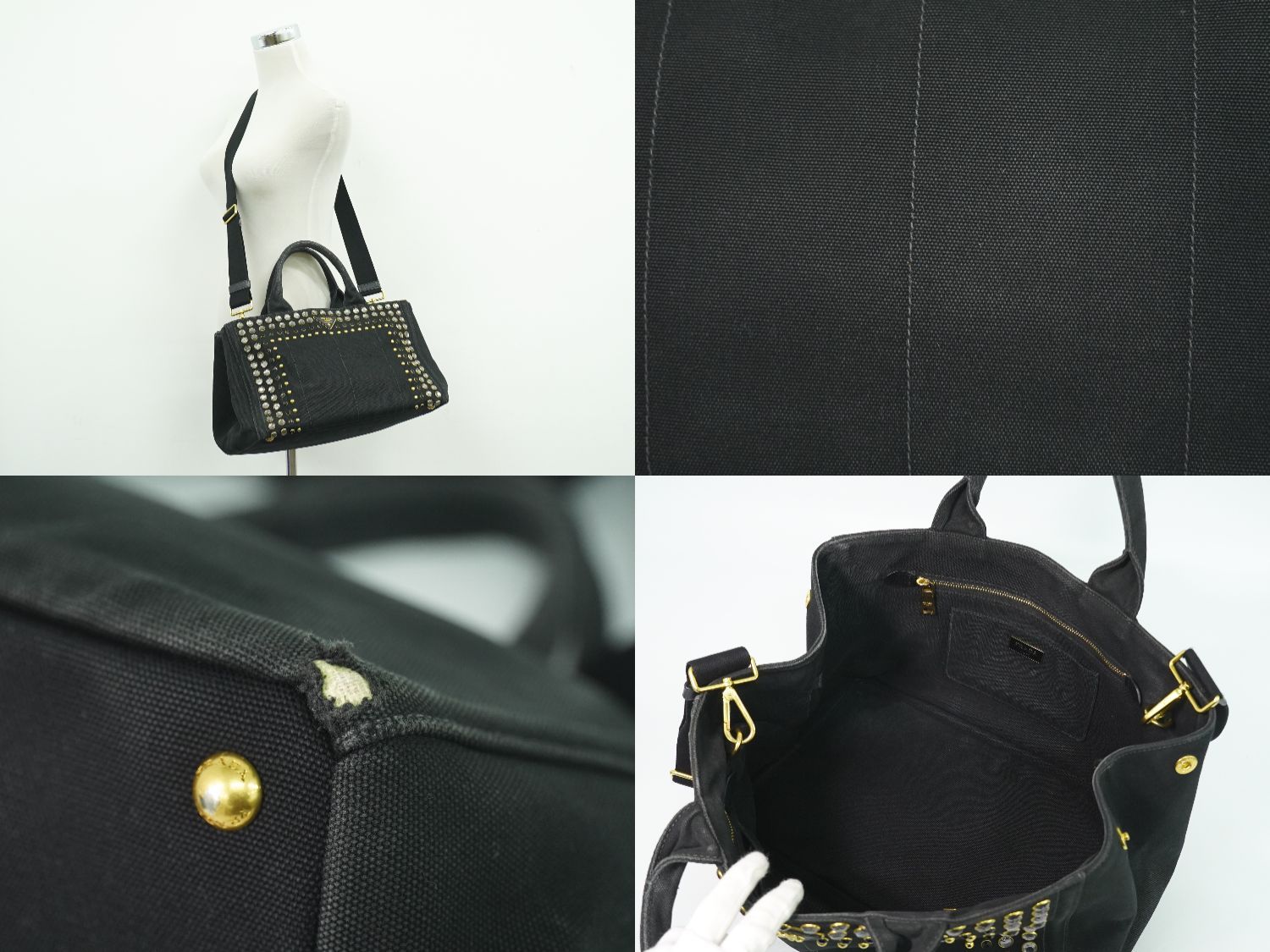 本物 プラダ PRADA カナパ ビジュー 2WAY ショルダーバッグ トート