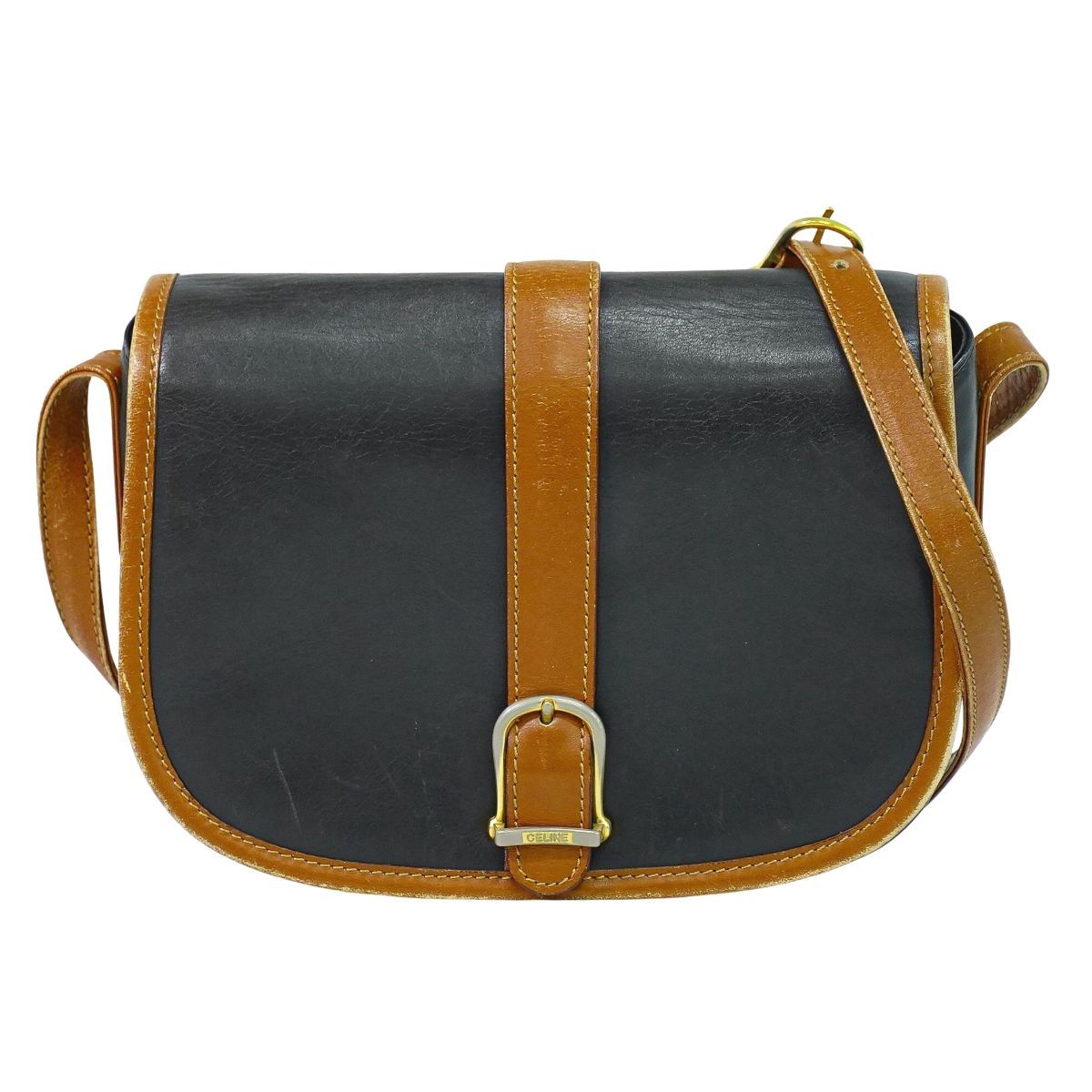 本物 セリーヌ CELINE レザー ショルダーバッグ ポシェット ブラック
