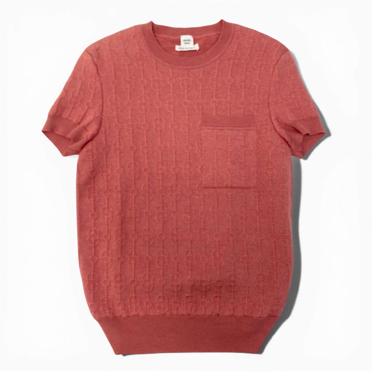 32a29 HERMES エルメス 半袖ニットセーター トップス エンボス加工