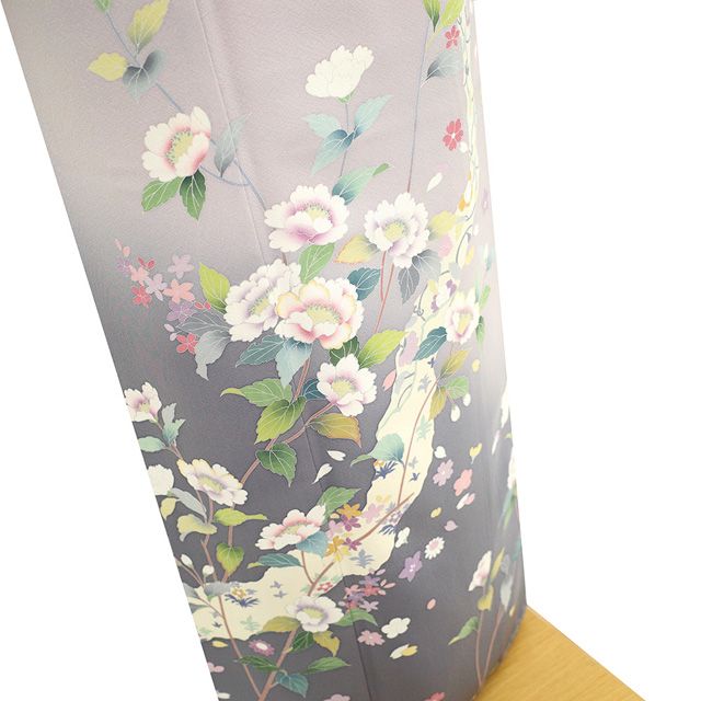 新古品】 訪問着 着物 未使用 フォーマル 正絹 袷 手描き友禅 淡灰紫