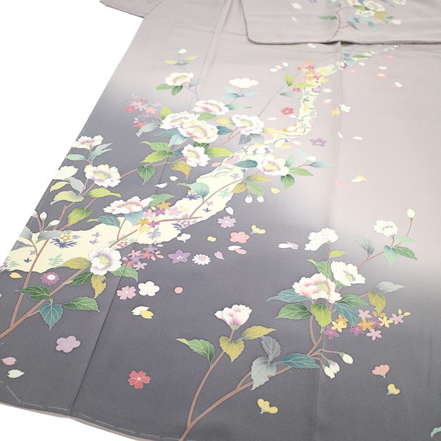 新古品】 訪問着 着物 未使用 フォーマル 正絹 袷 手描き友禅 淡灰紫