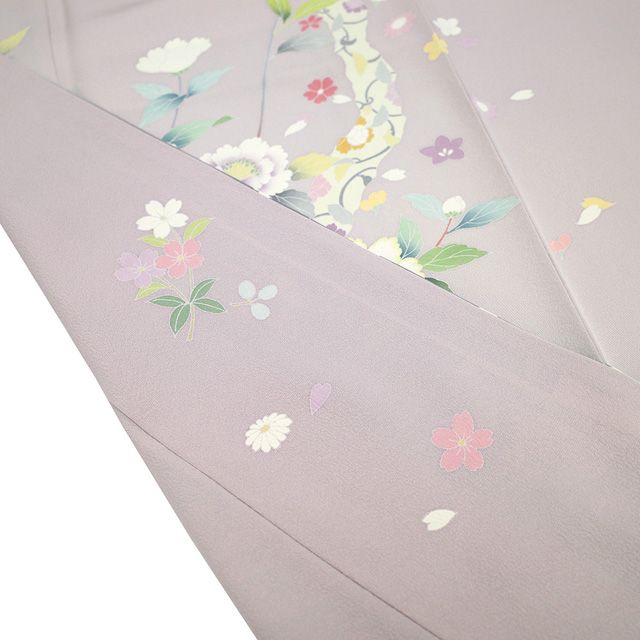 新古品】 訪問着 着物 未使用 フォーマル 正絹 袷 手描き友禅 淡灰紫