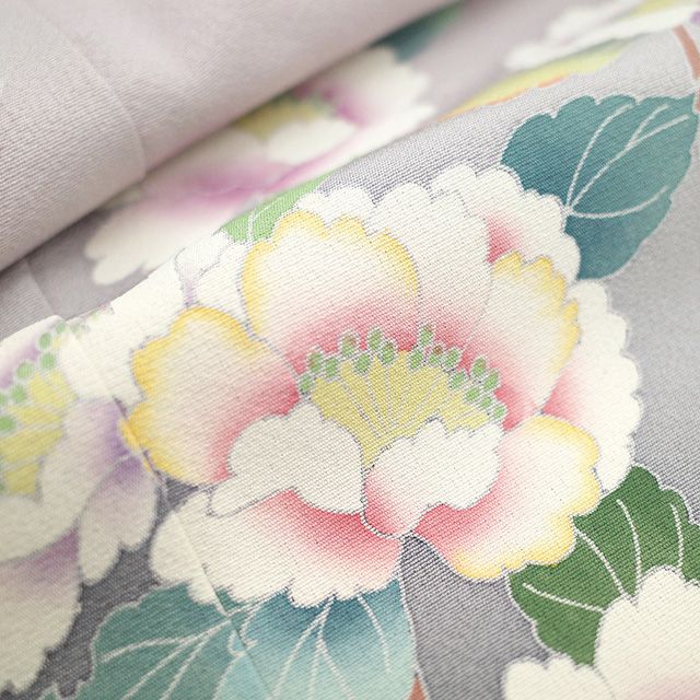 新古品】 訪問着 着物 未使用 フォーマル 正絹 袷 手描き友禅 淡灰紫