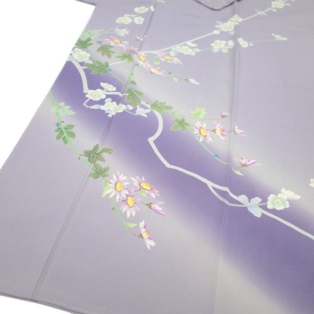 作家物 手描き友禅 落款 訪問着 四季の花々 袷 正絹 紫 淡藤色 1360 作家物 手描き友禅 落款 訪問着 四季の花々 袷 正絹 紫 淡藤色