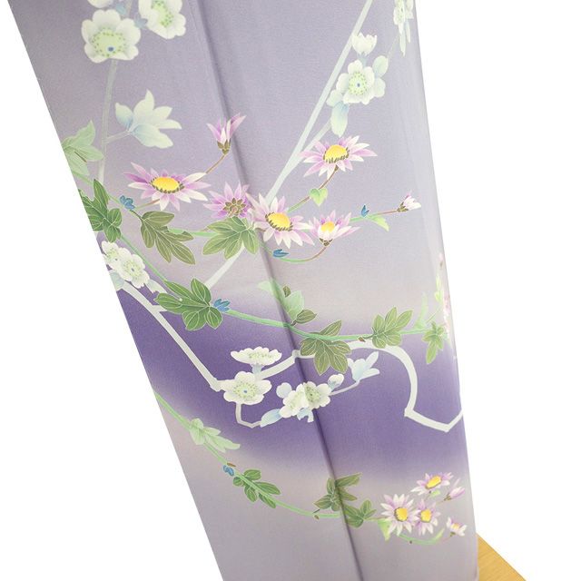 作家物 手描き友禅 落款 訪問着 四季の花々 袷 正絹 紫 淡藤色 1360 作家物 手描き友禅 落款 訪問着 四季の花々 袷 正絹 紫 淡藤色