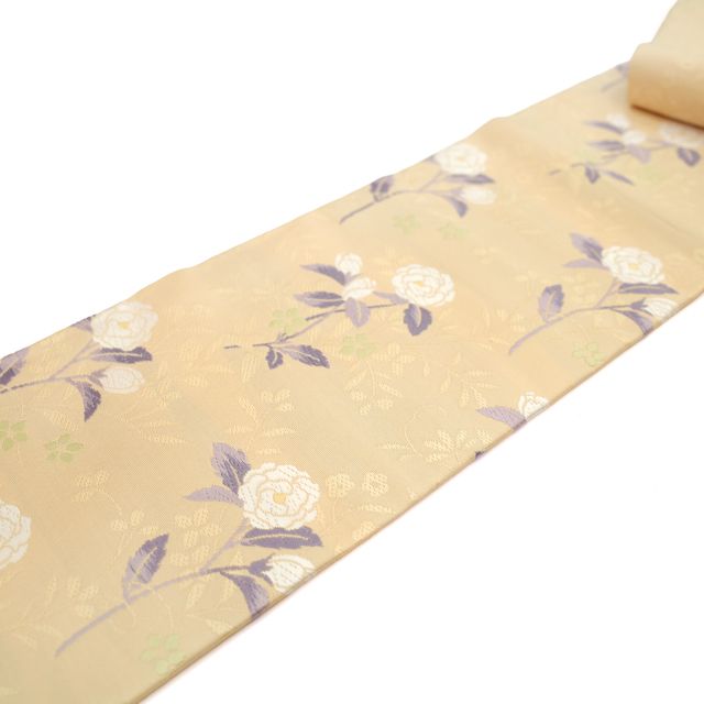 中古】 名古屋帯 正絹 リサイクル 九寸 京都 西陣 志都香 蜂蜜色 牡丹