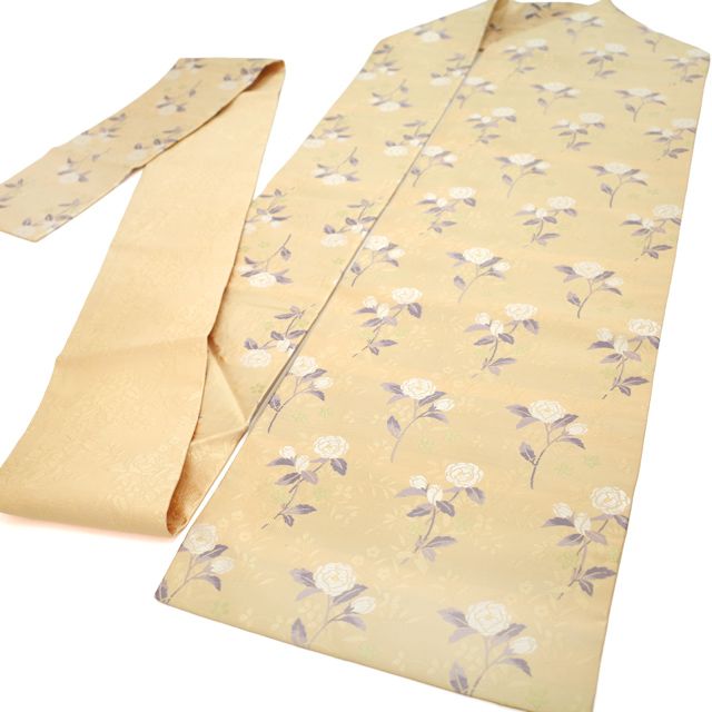 中古】 名古屋帯 正絹 リサイクル 九寸 京都 西陣 志都香 蜂蜜色 牡丹