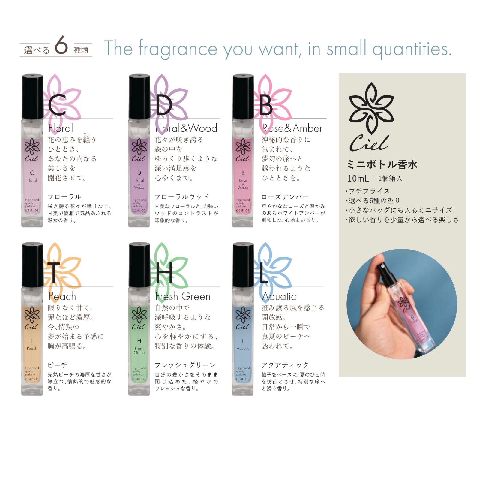 選べる6種 ミニボトル香水セット 10ml × 6本 日本製 Ciel High brand