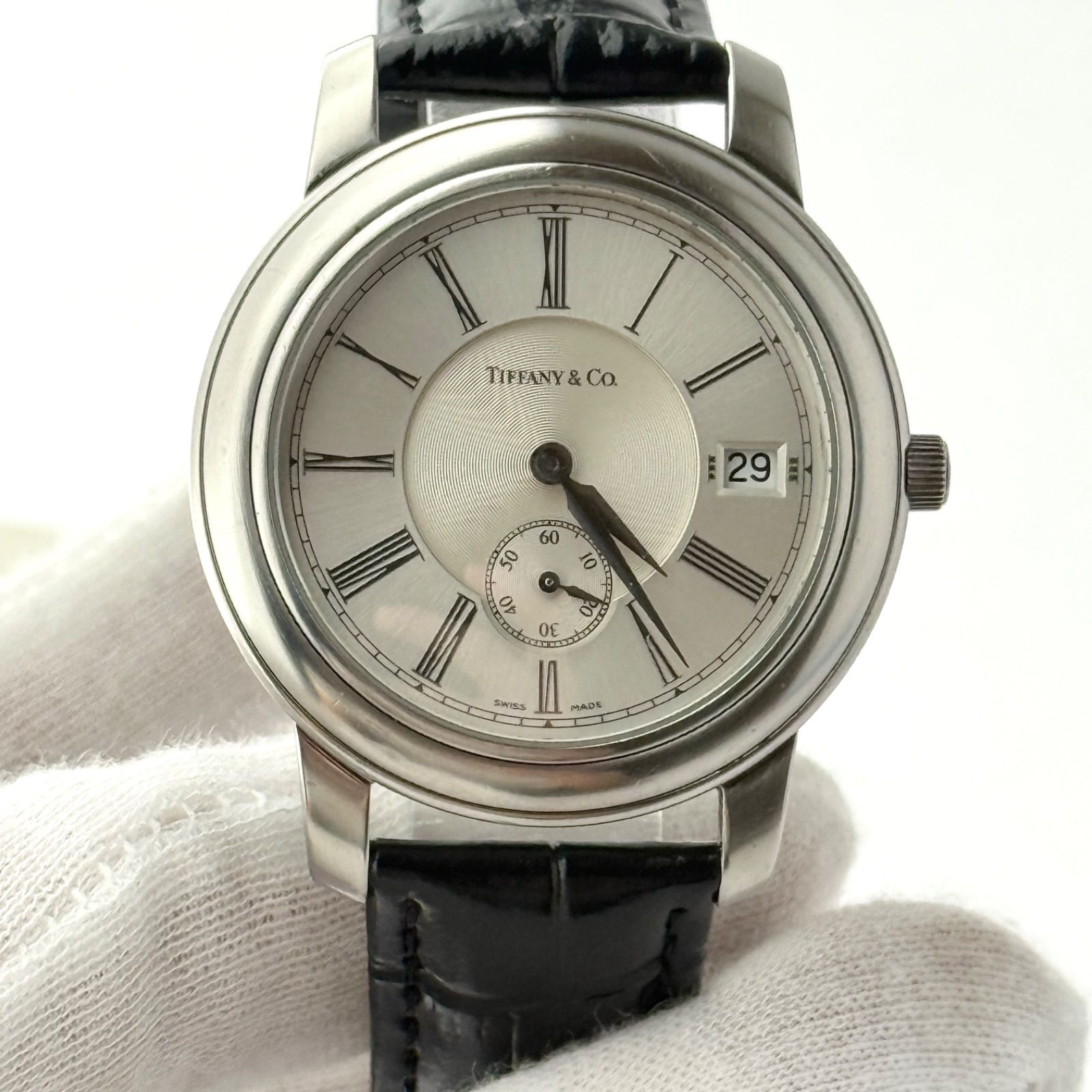 ティファニー マークラウンド 新品ベルト 新品電池 メンズ 腕時計 587