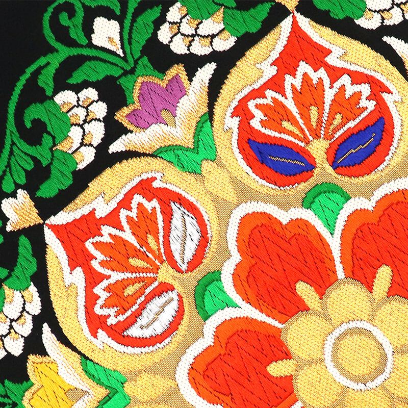 袋帯 フォーマル ふくろ帯 正絹 六通柄 黒 華文 豪華 長さ409cm 幅31cm